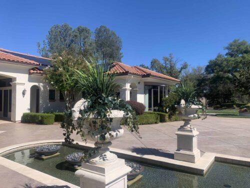 Outdoor faux grasses and Bougainvillea artificial trees