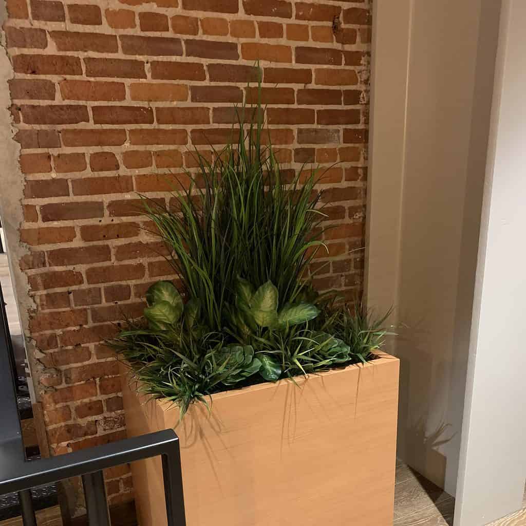 Artificial grasses with succulents in office