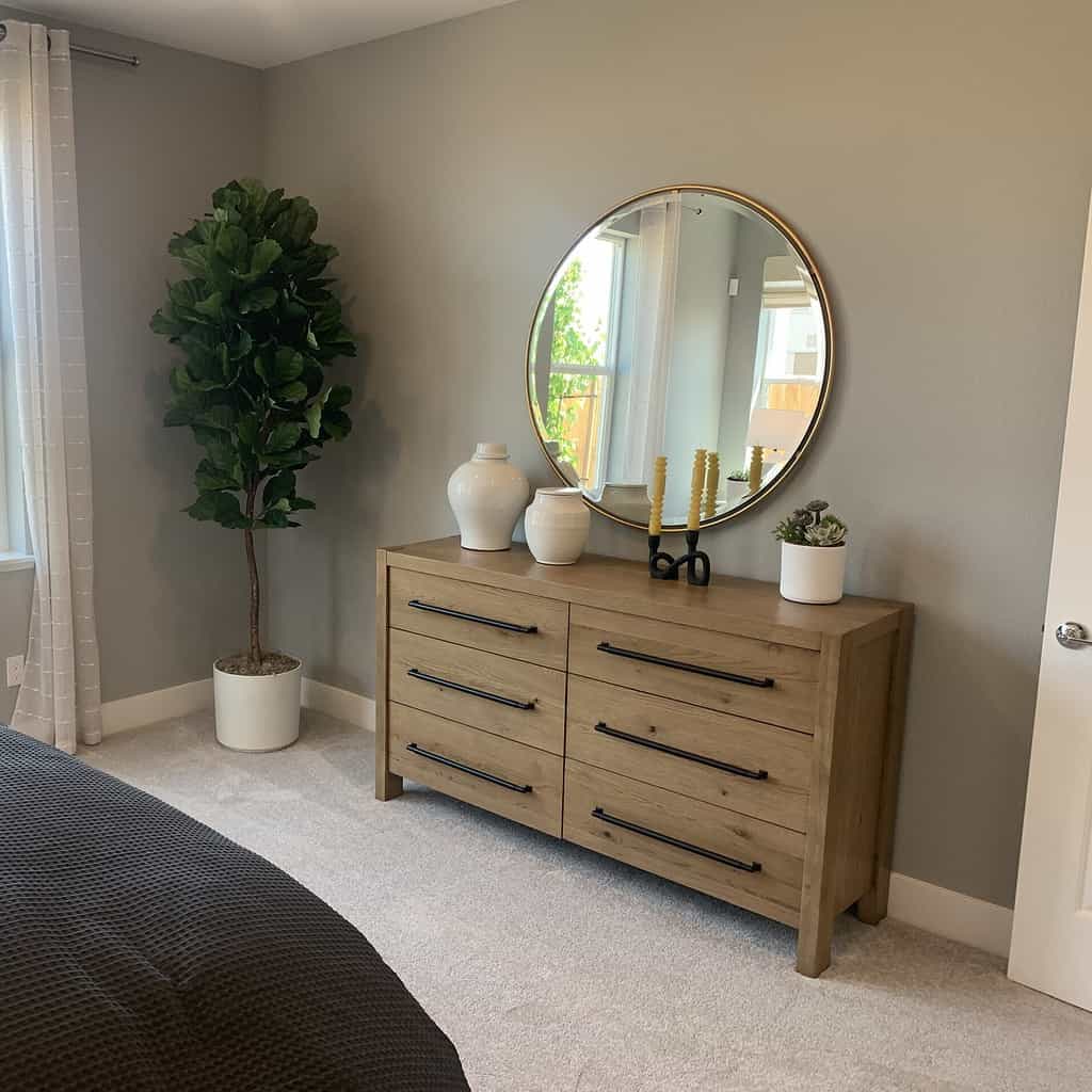 Artificial custom Fiddle Leaf Fig in model home bedroom